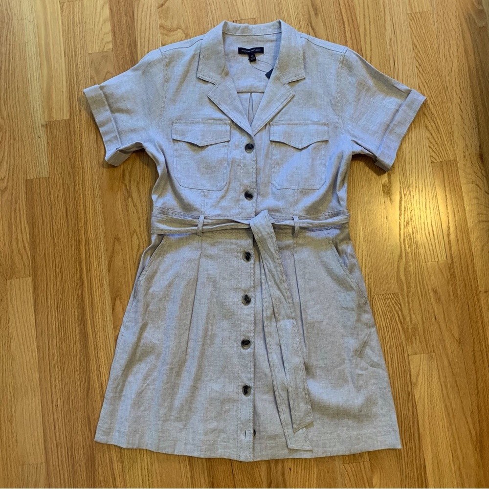Banana Republic Light Gray Belted Mini Dress